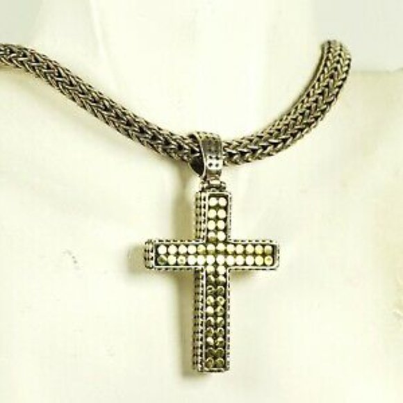 JOHN HARDY Sterling Silver 18K Gold Cross Reversible Pendant & Chain Necklace - Picture 7 of 12